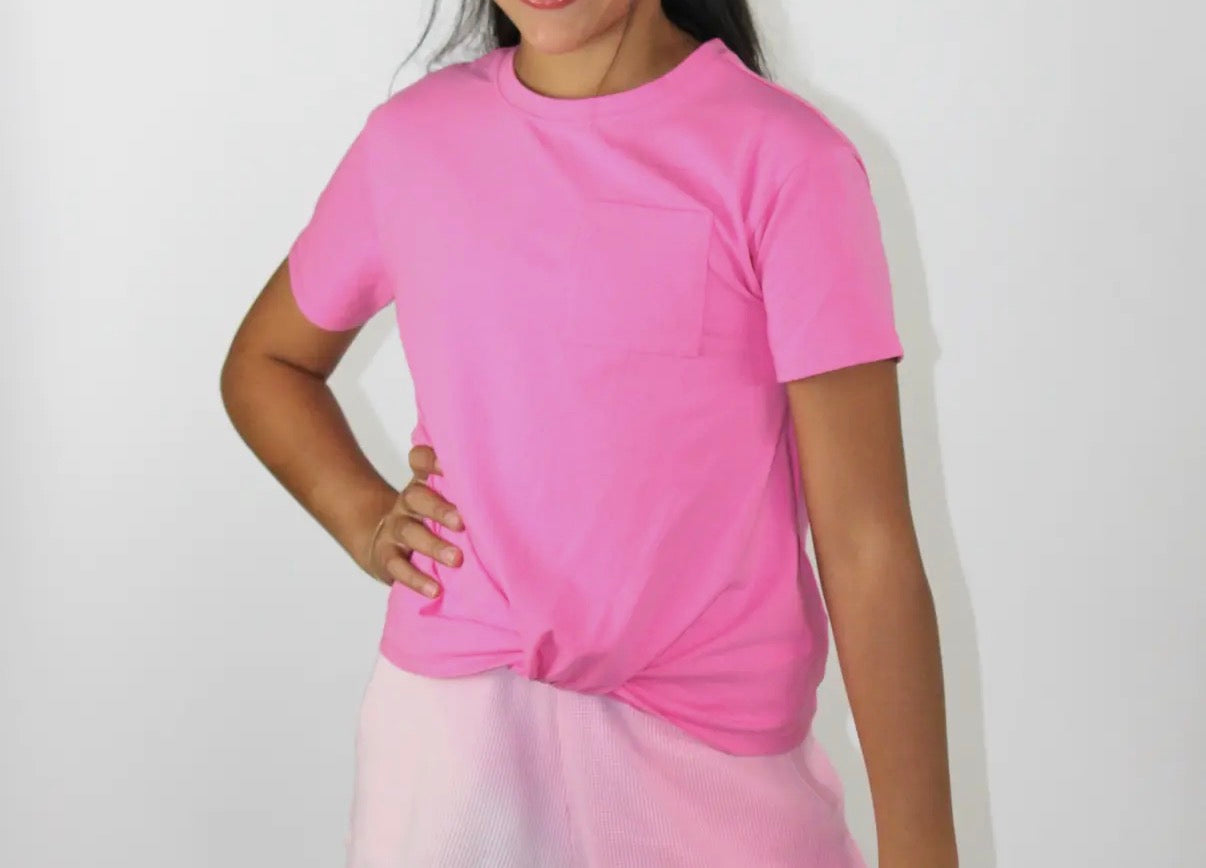 Knotted Front Pocket Tee - Pink