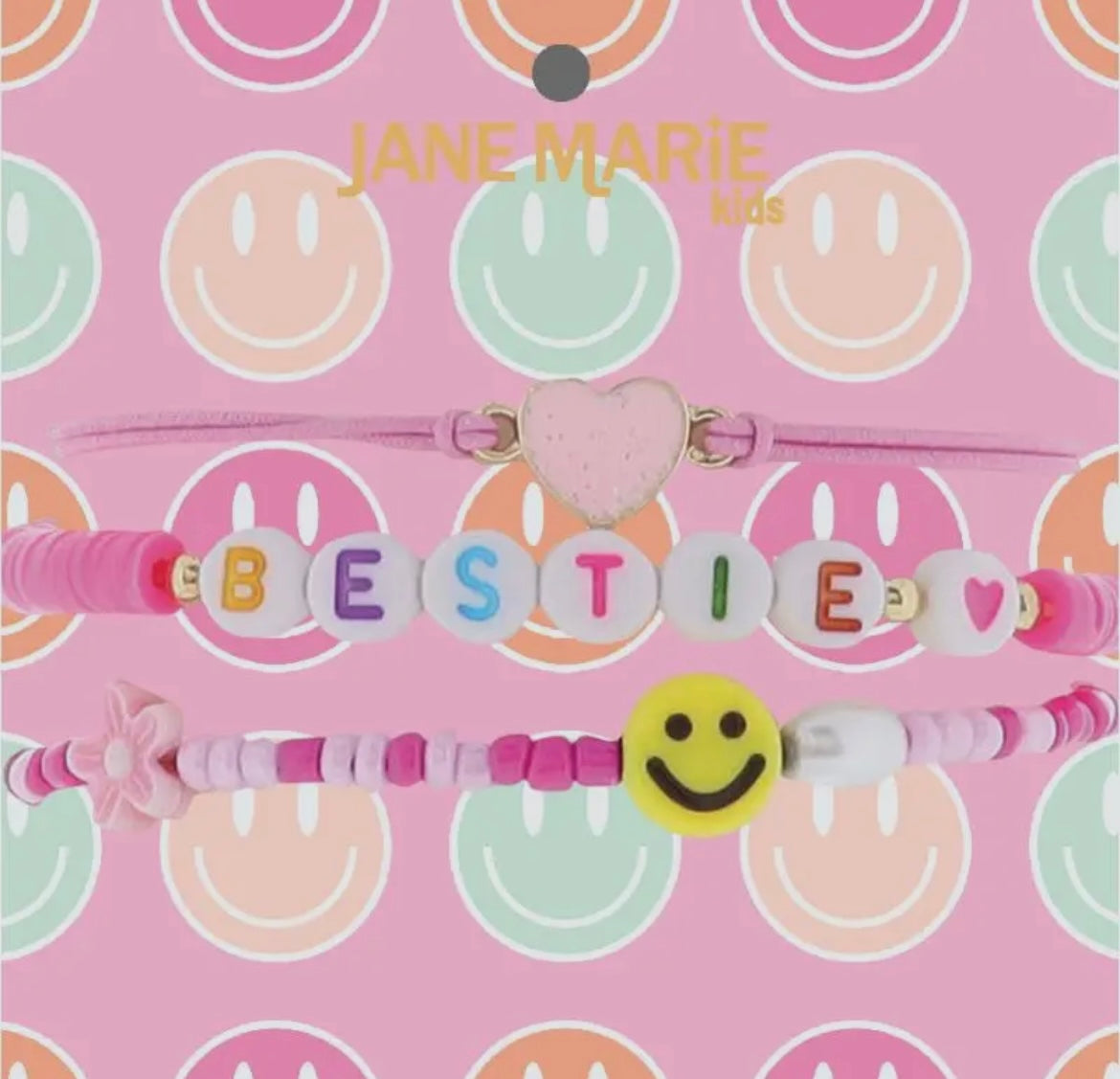 Girls Bestie, Smile, and Heart Bracelet Set- Set of 3