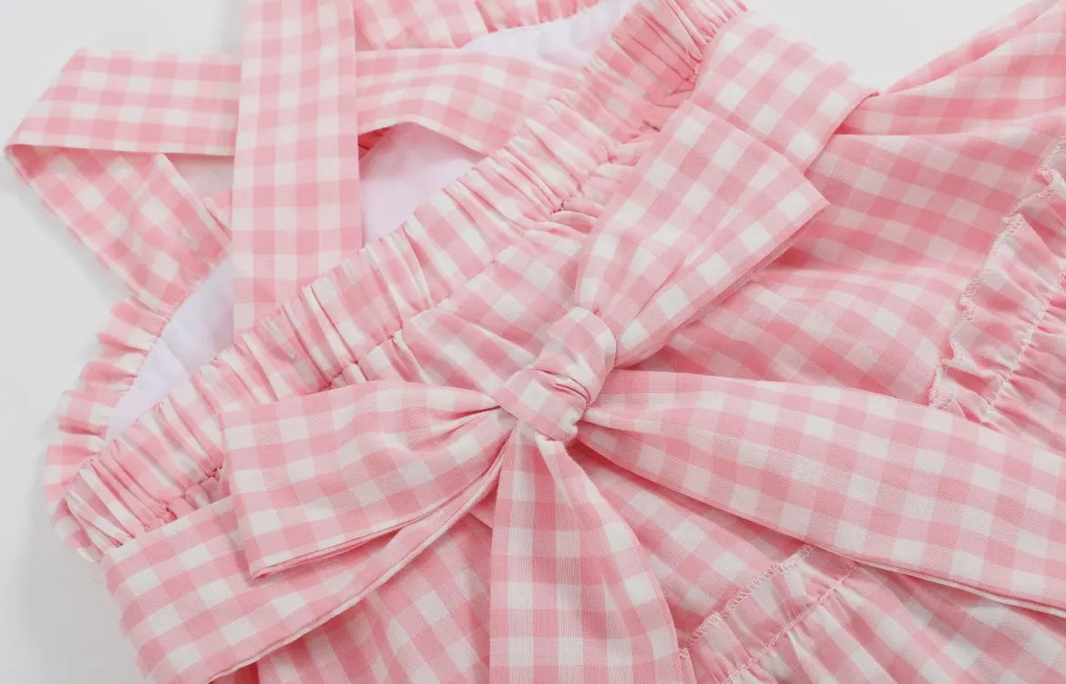 Pink Gingham Tiered Dress