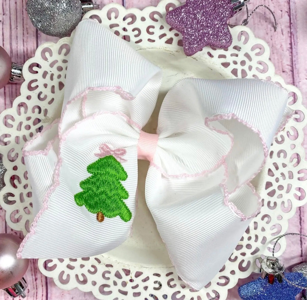 Embroidered Christmas Tree Bow with Pink Trump on Clip