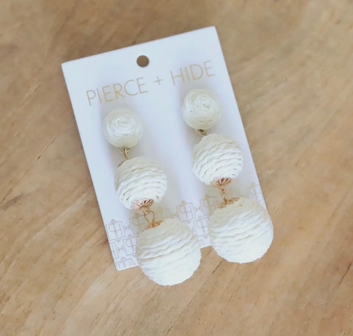 Cream Raffia Ball Drop Earrings