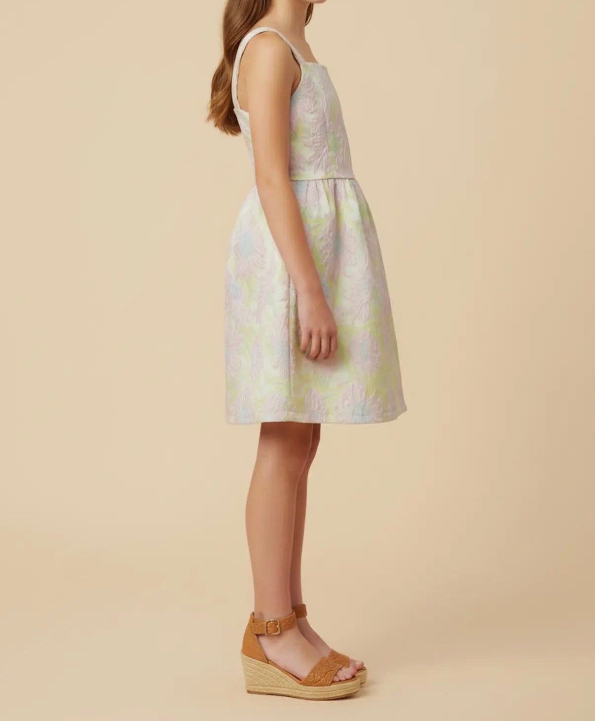 Floral Jacquard Square Neck Sleeveless Dress