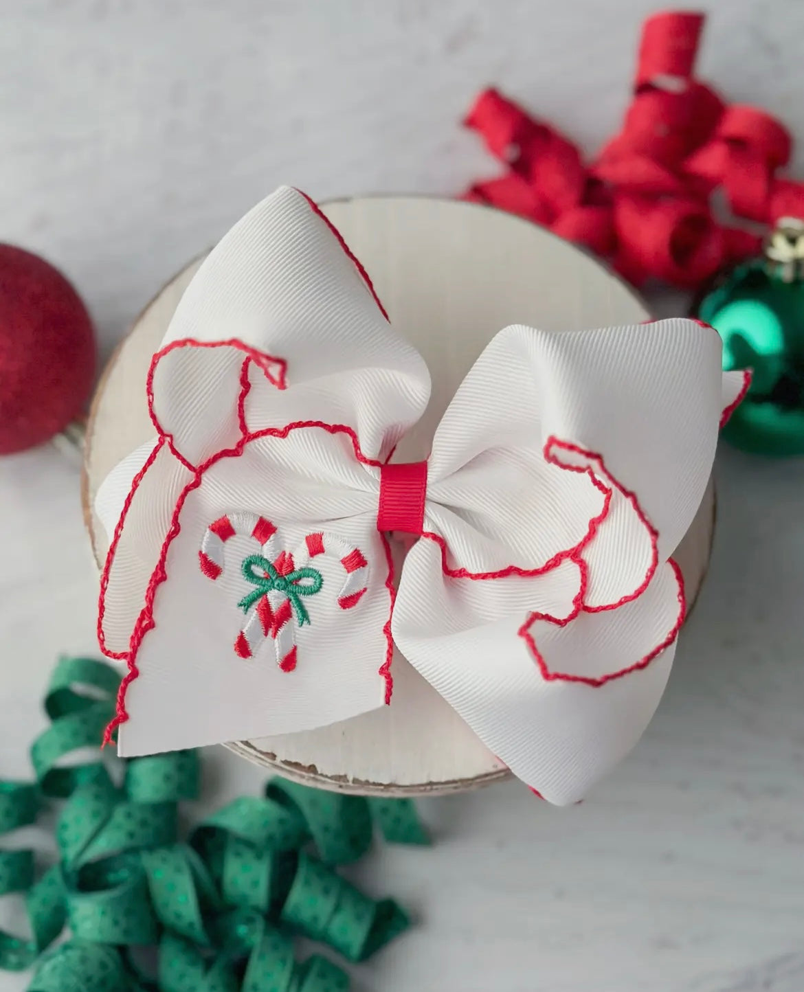 Candy Cane Embroidered Bow
