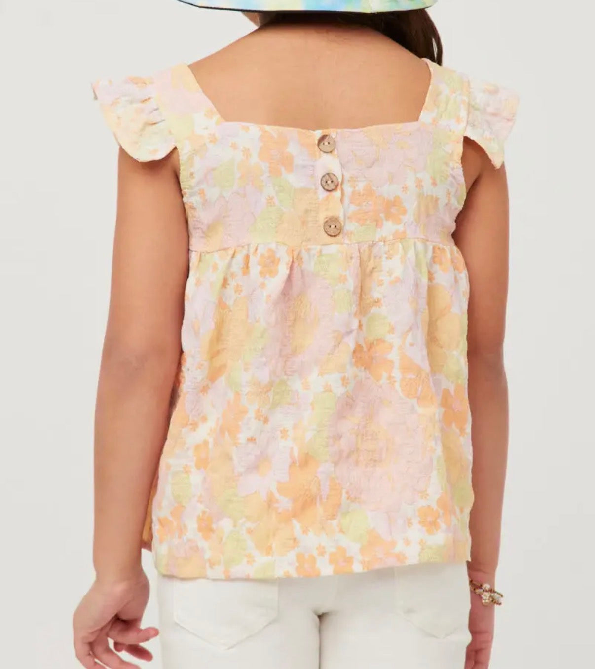 Textured Floral Ruffle Tank