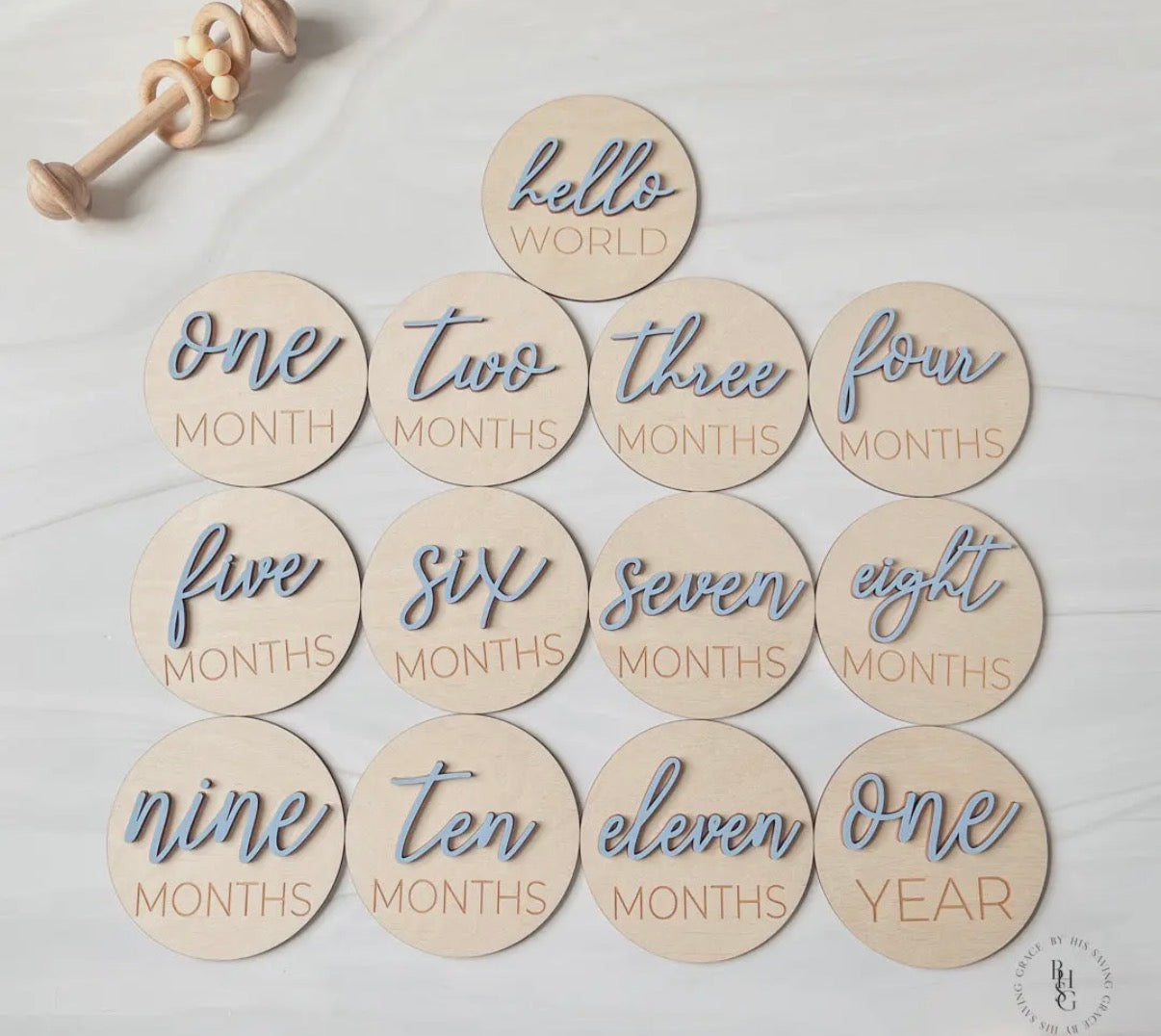 3D Wooden Monthly Milestone Discs- Blue