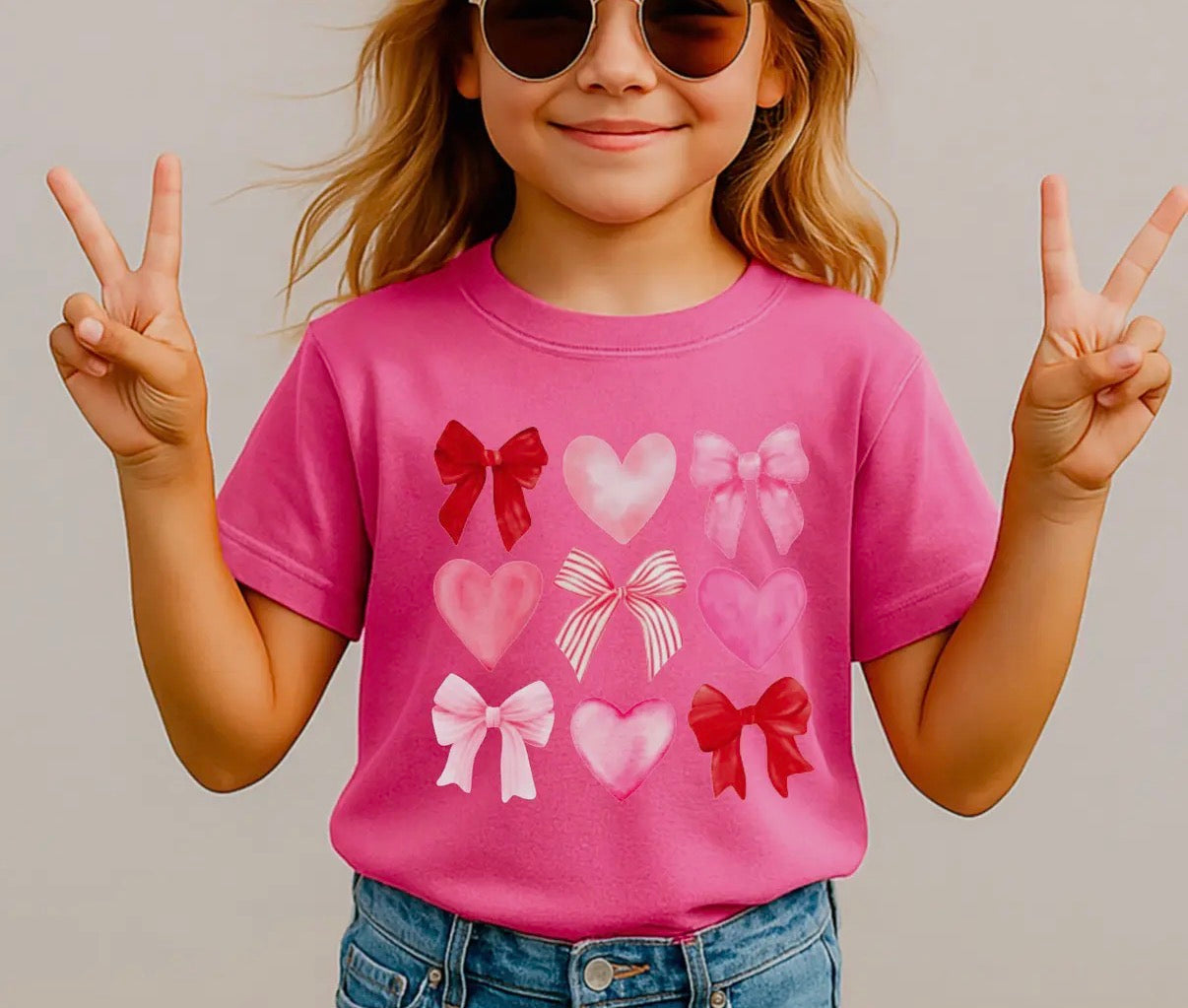 Youth Pink Heart And Bow Tee