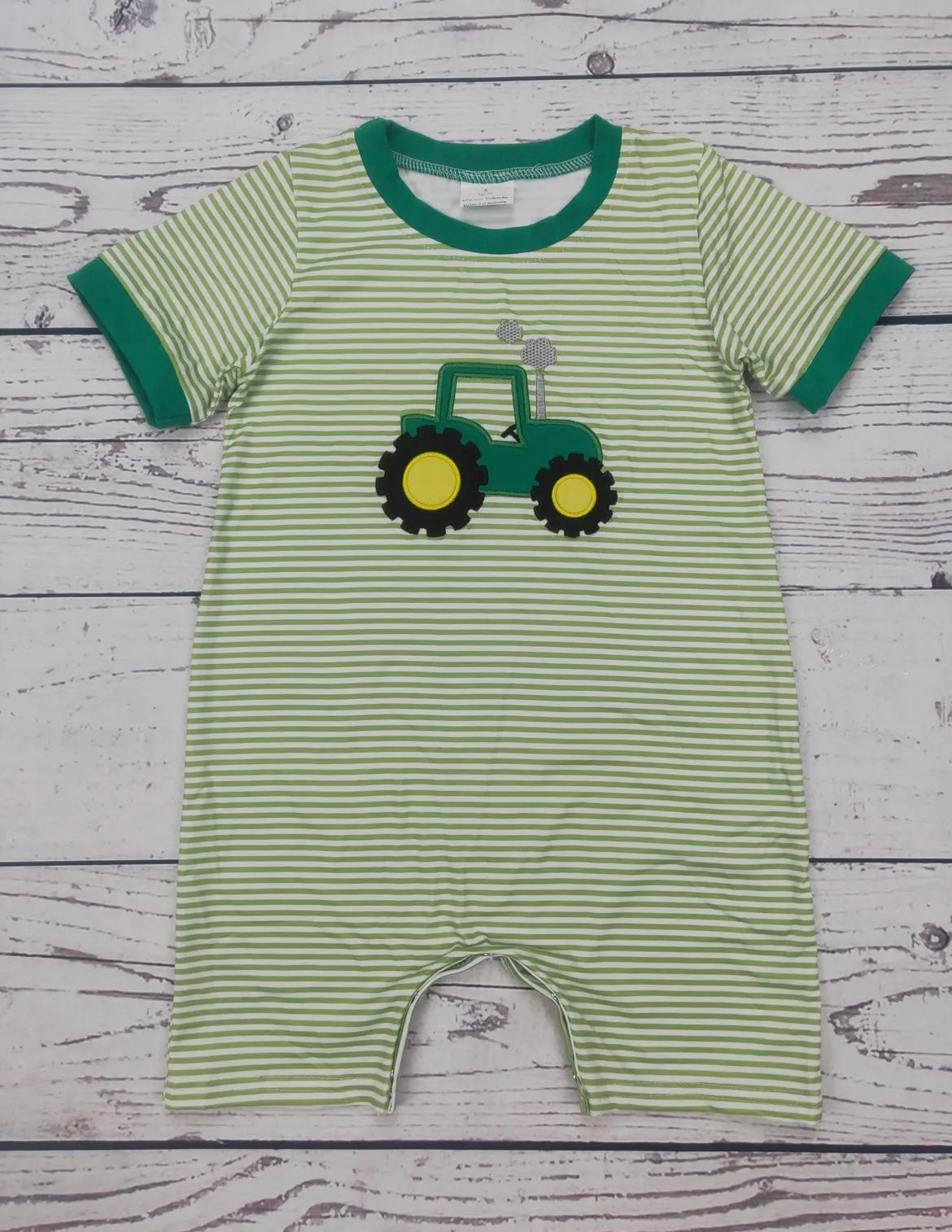 Green Striped Tractor Romper