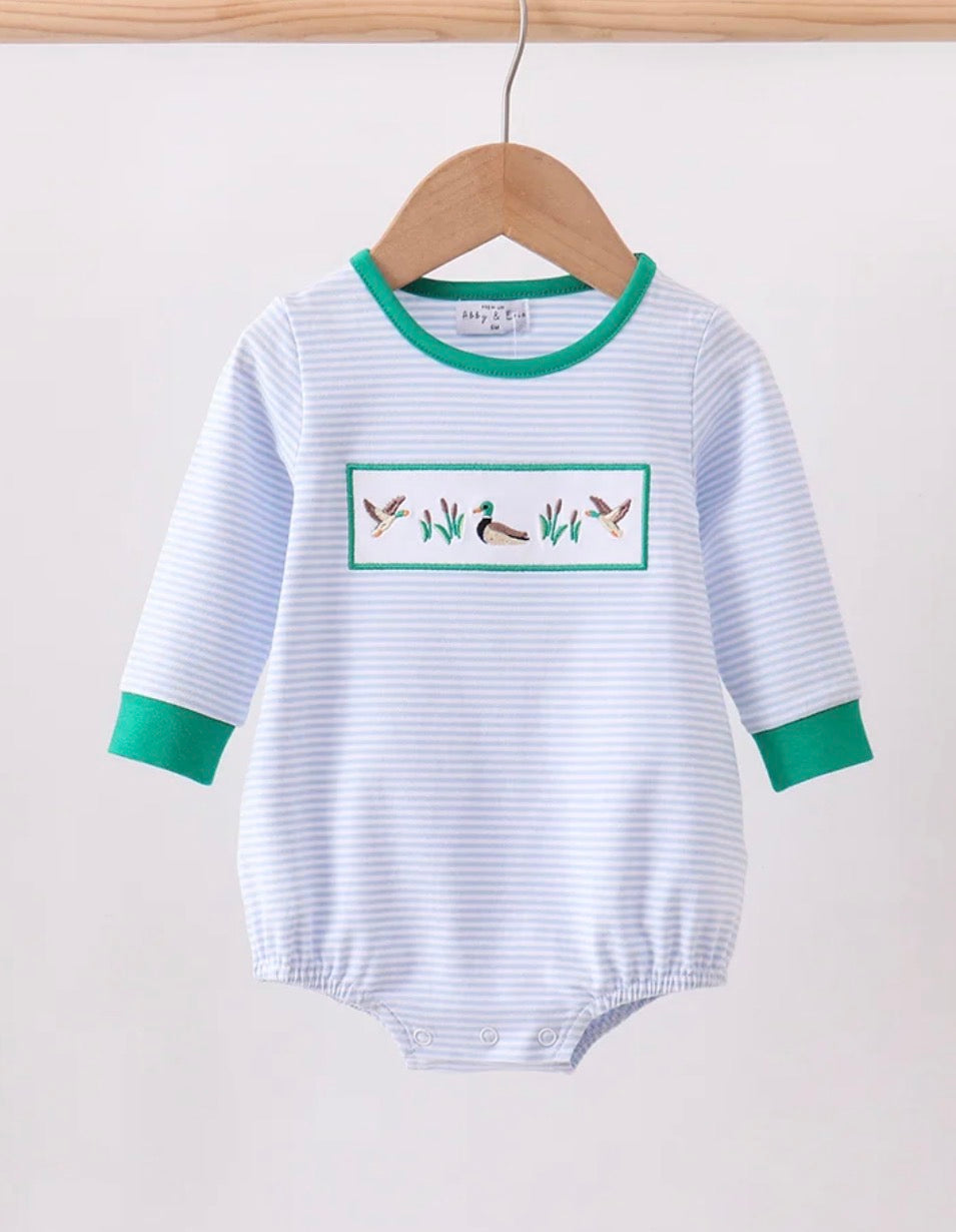 Striped Embroidered Duck Romper