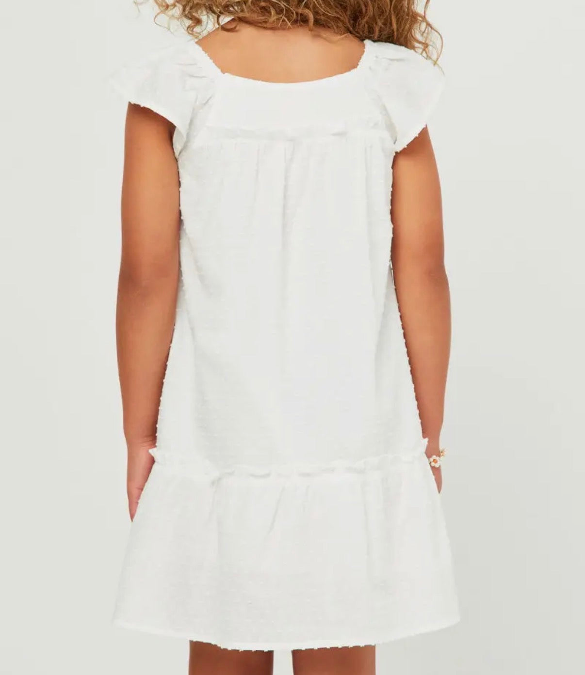 Off White Swiss Dot Ruffle Dress