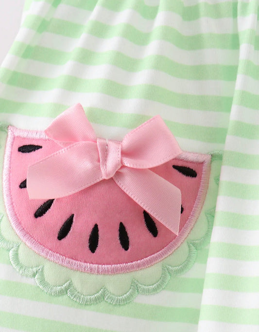 Striped Watermelon Appliqué Shorts Set