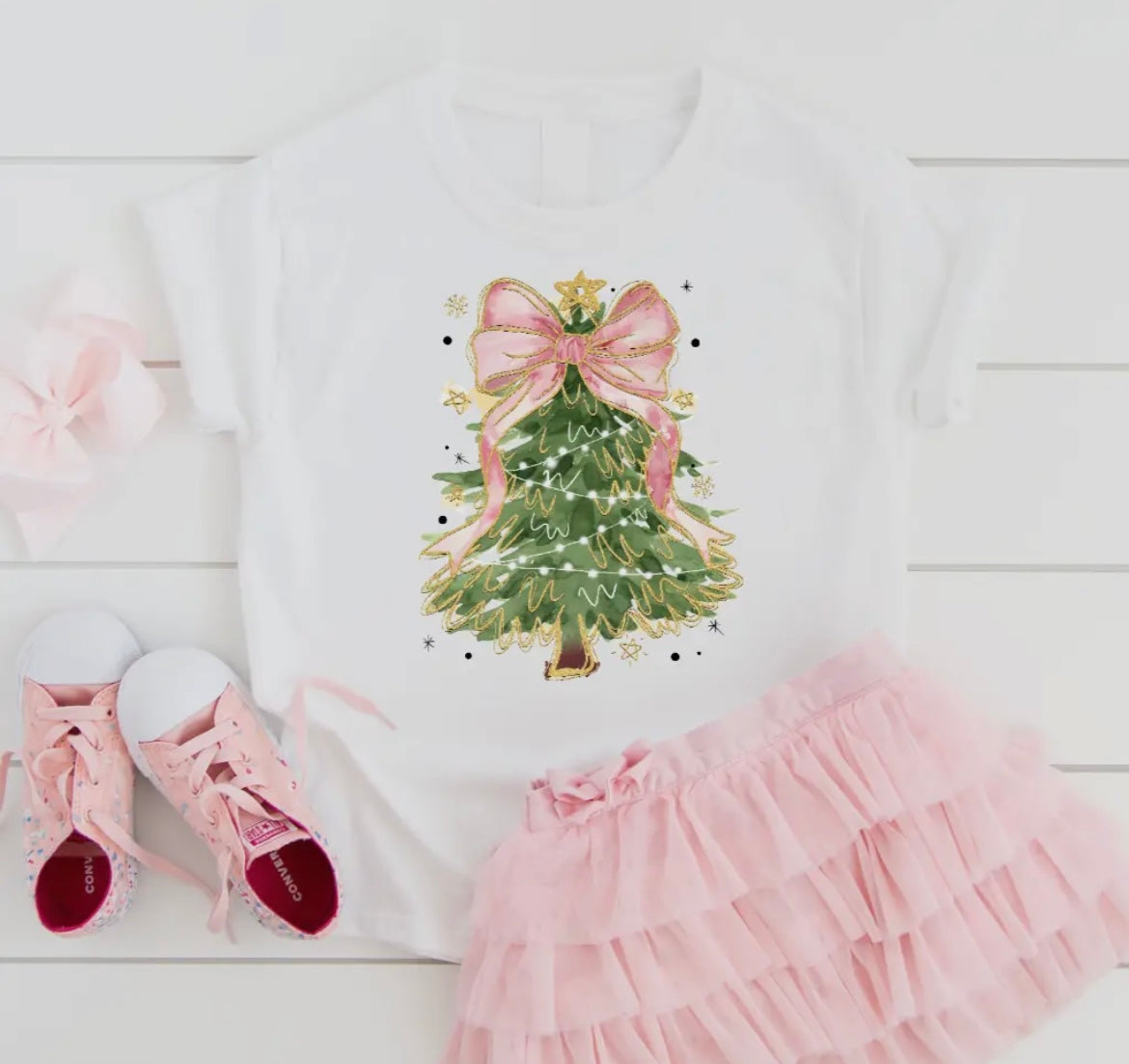 Pink Bow Christmas Tree Tee