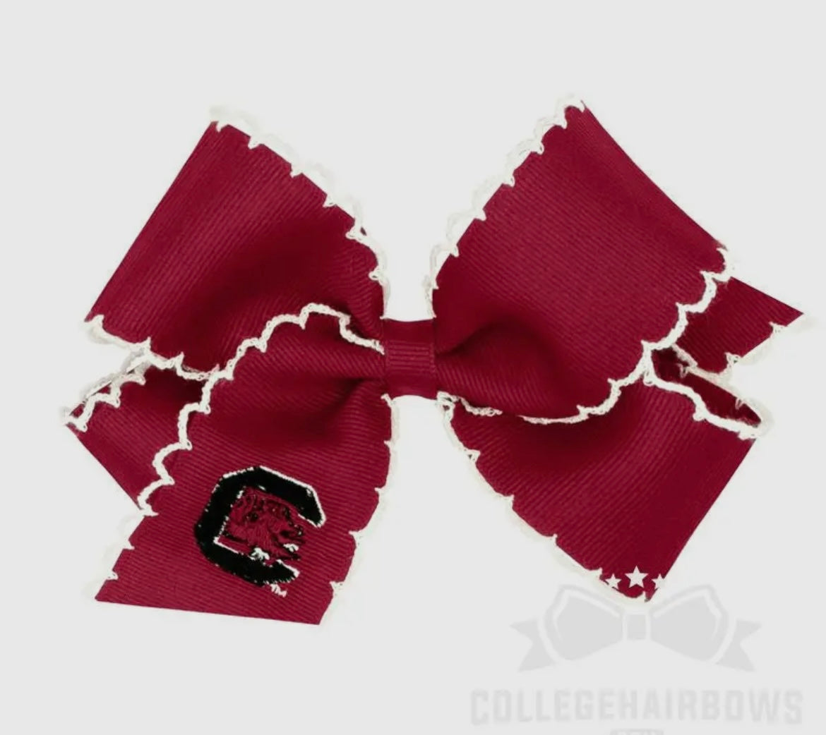 Embroidered Gamecock Moon Stitch Bow