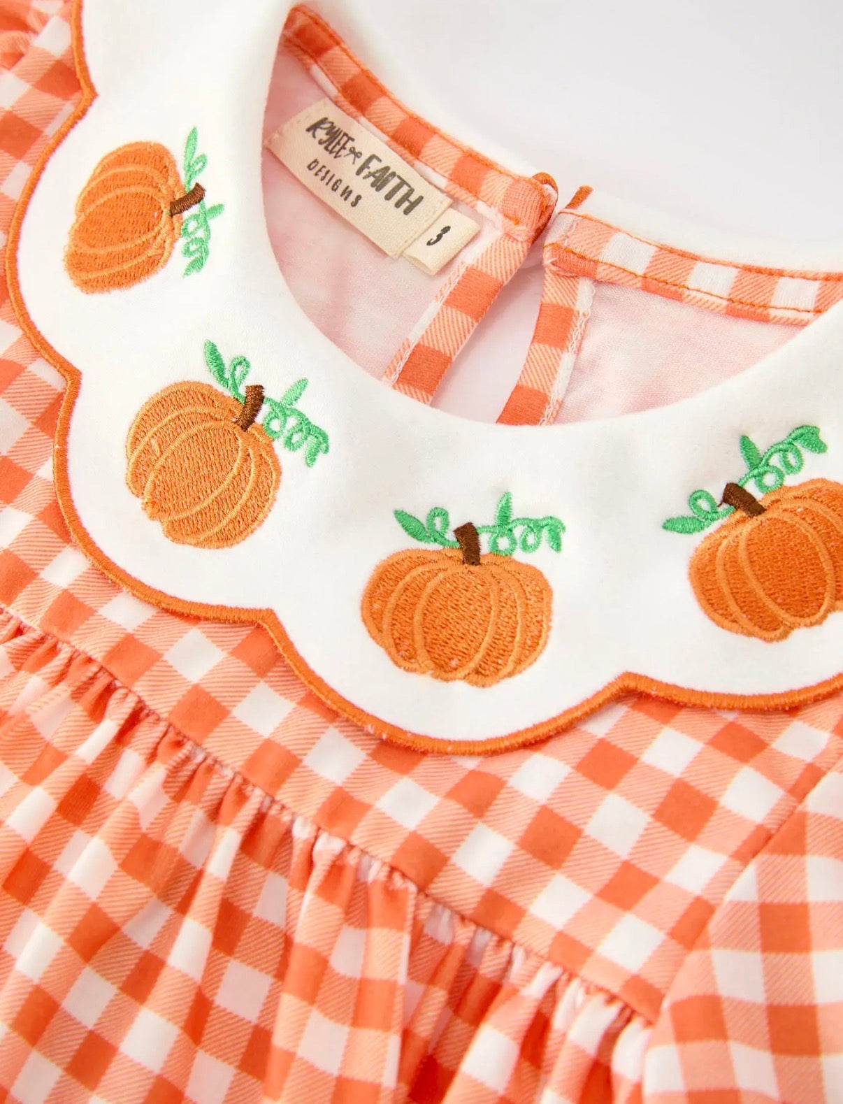 Orange Gingham Embroidered Dress