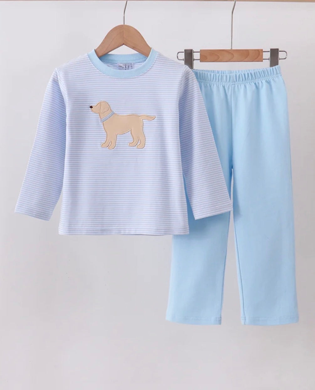 Blue Striped Puppy Embroidered Set