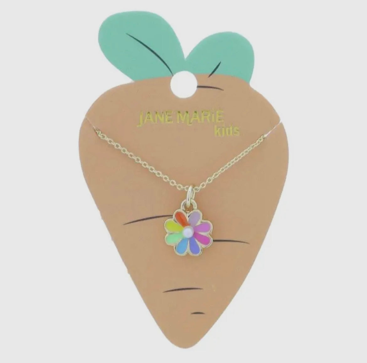 Girls Rainbow Flower Necklace with Pearl Center