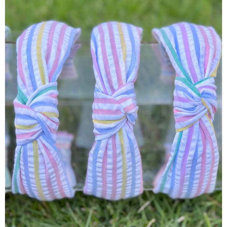 Pastel Striped Seersucker Top Knot Headband