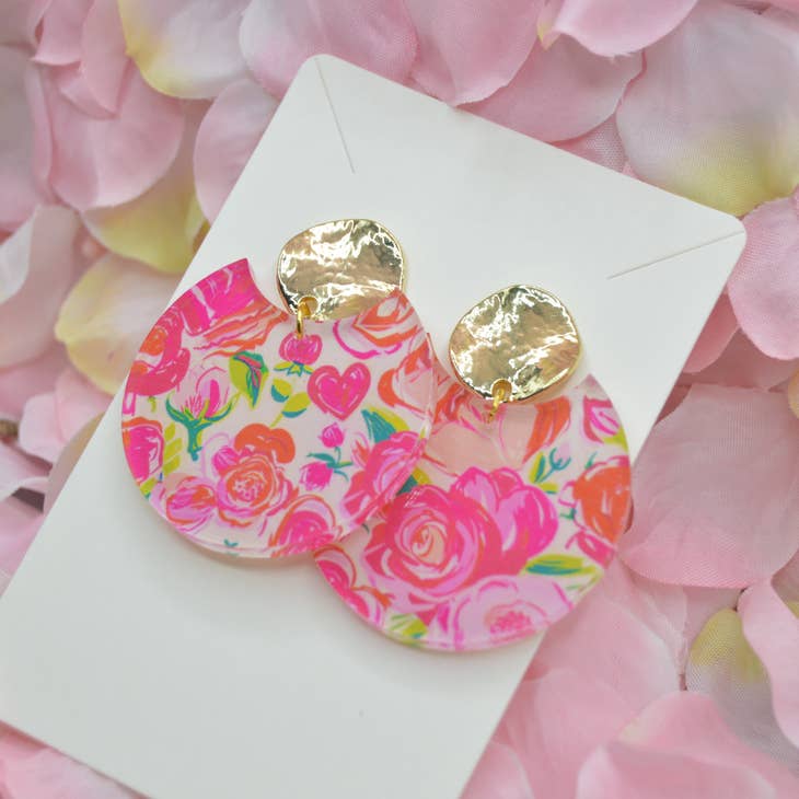Preppy Floral Heart Notched Earrings
