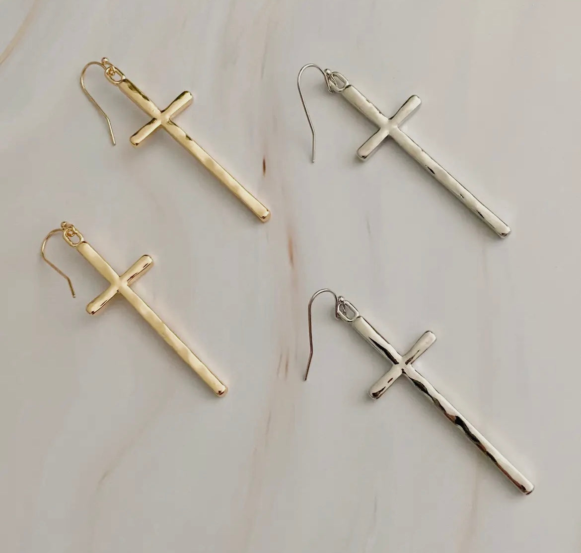 Slim and Stylish Cross Earrings- Gold