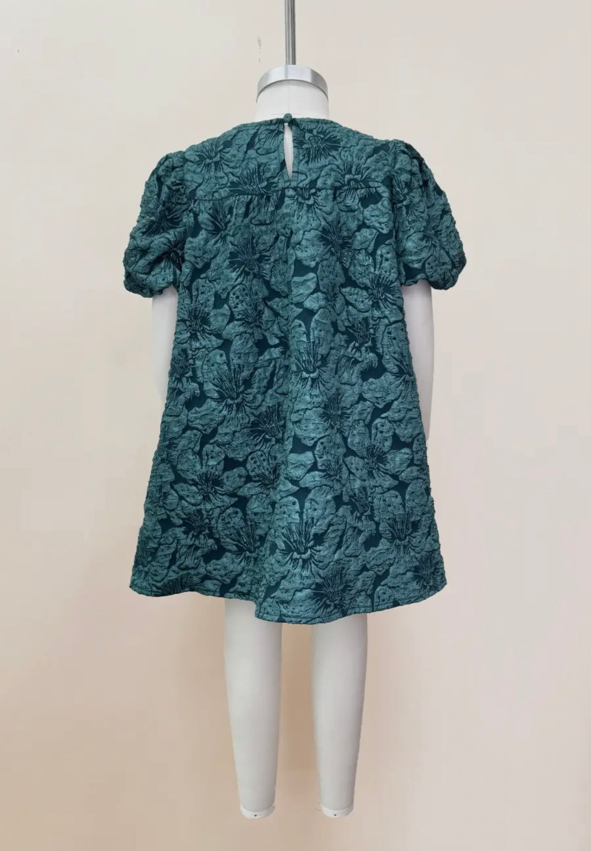 Green Jacquard Balloon Sleeve Dress