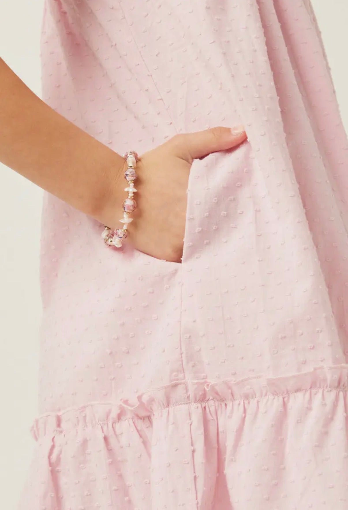 Pink Swiss Dot Ruffe Dress