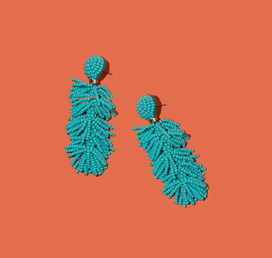 Beaded Tiered Tassel Tassel Earrings - Aqua