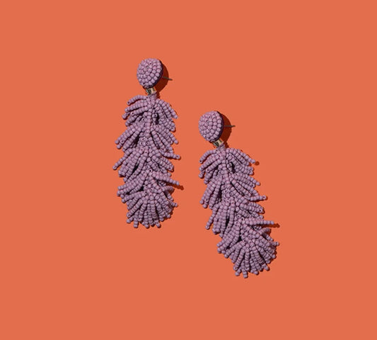 Beaded Tiered Tassel Earrings - Lavender