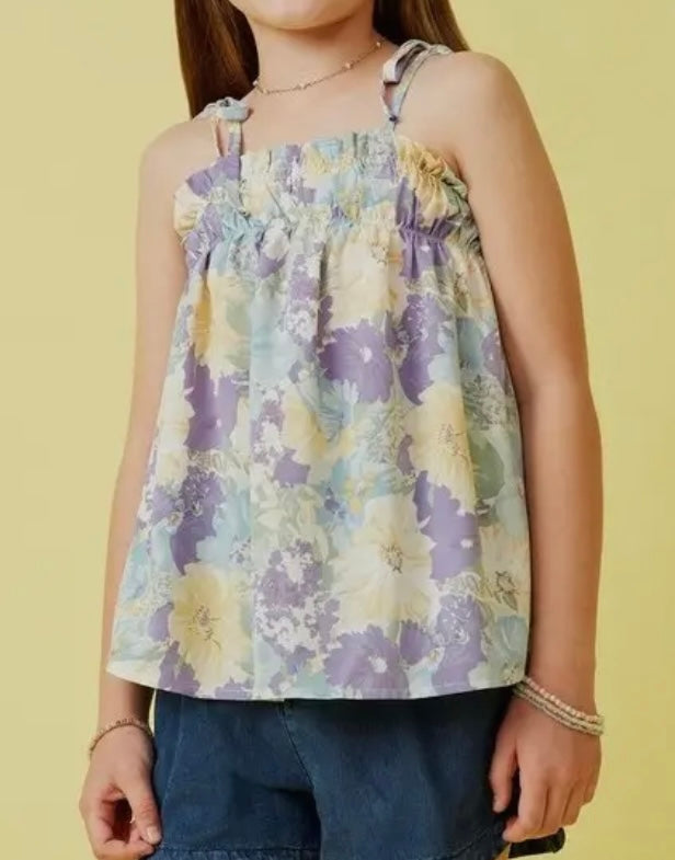 Floral Ruffle Bodice Tank