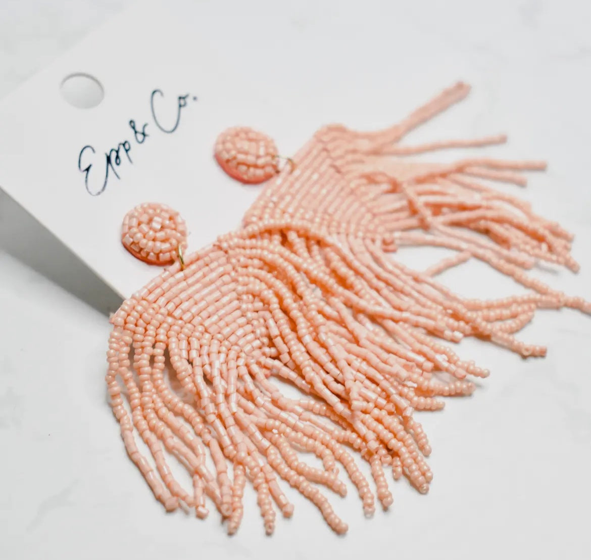 Beaded Fringe Earrings- Peach