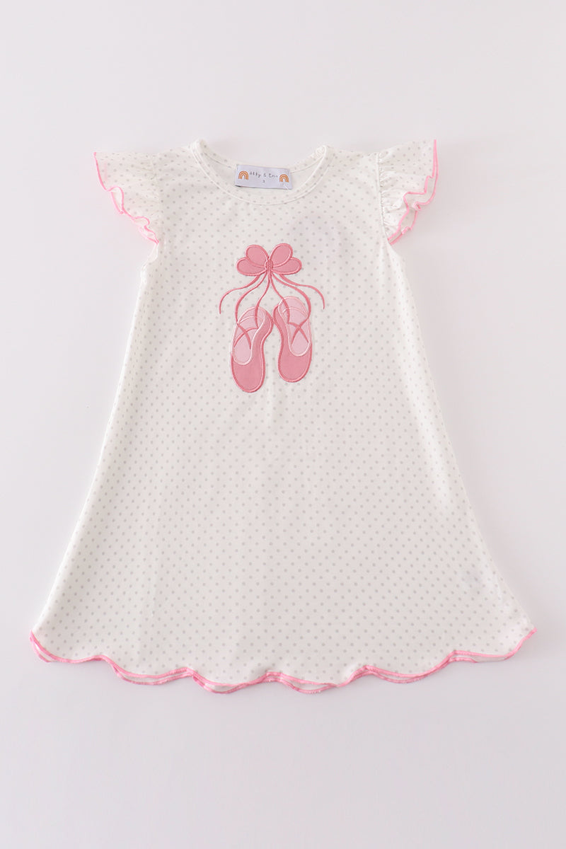 Pink ballet shoes applique girl dress