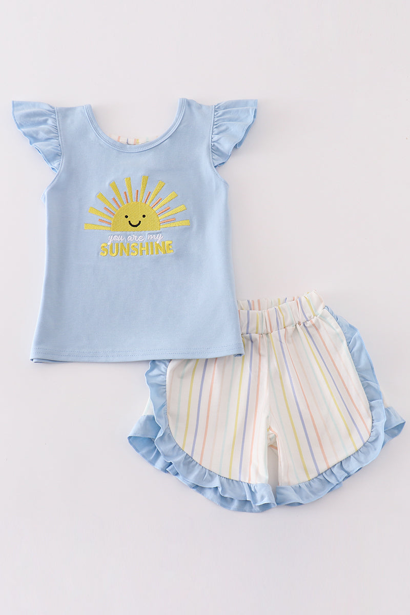 Blue you are my sunshine applique girl set