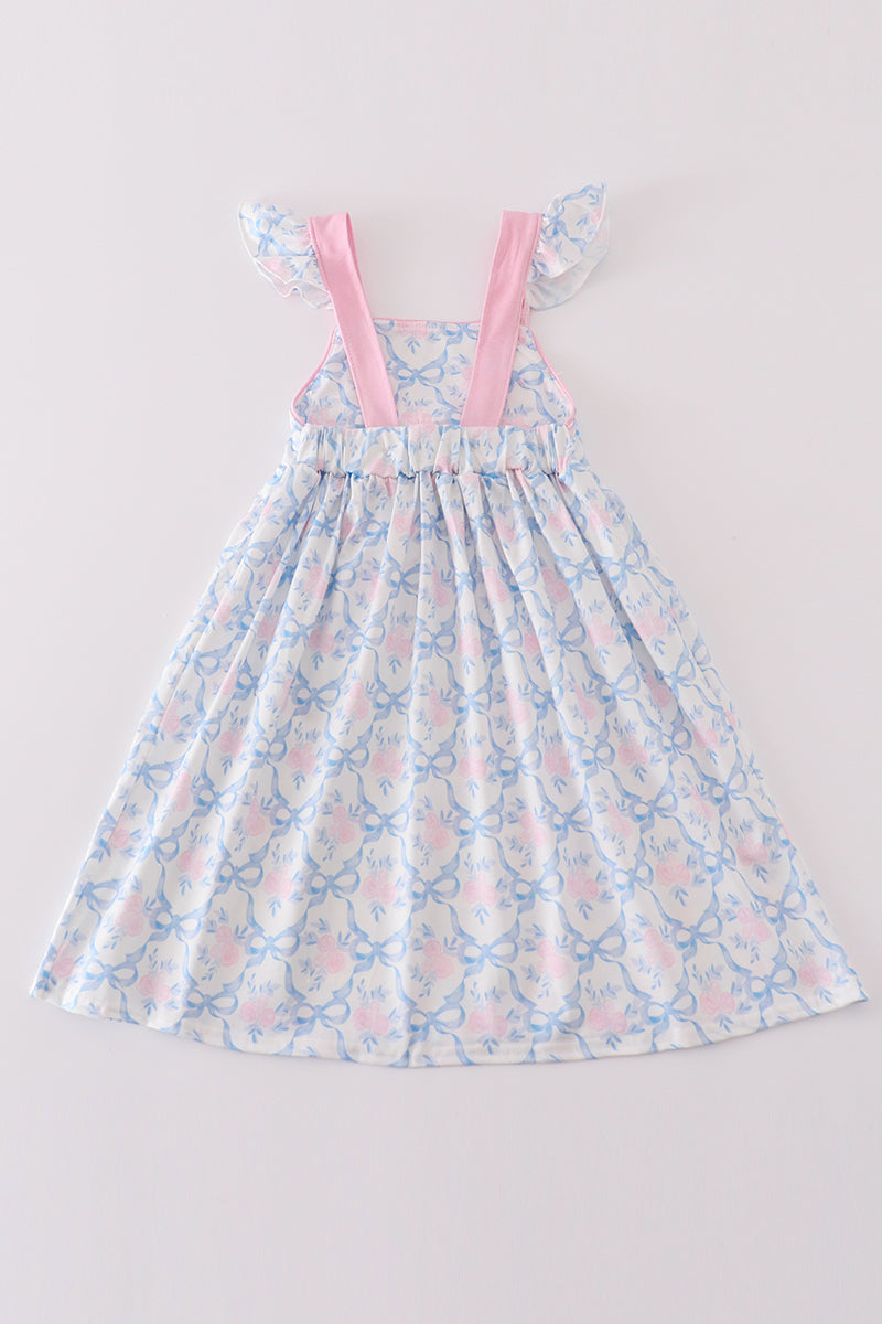 Blue bow tie print dress