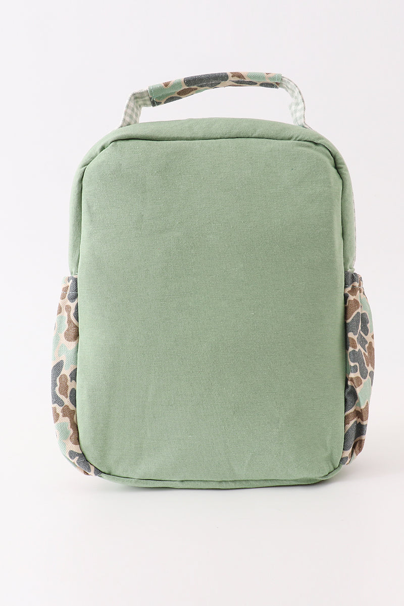 Green camouflage duck applique lunch bag