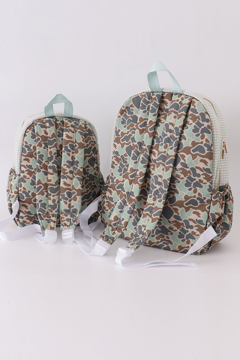 Green camouflage duck applique boy backpack