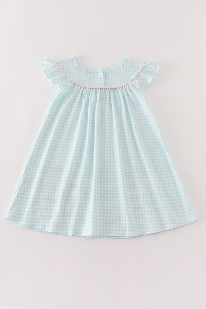 Blue pumpkin applique plaid dress