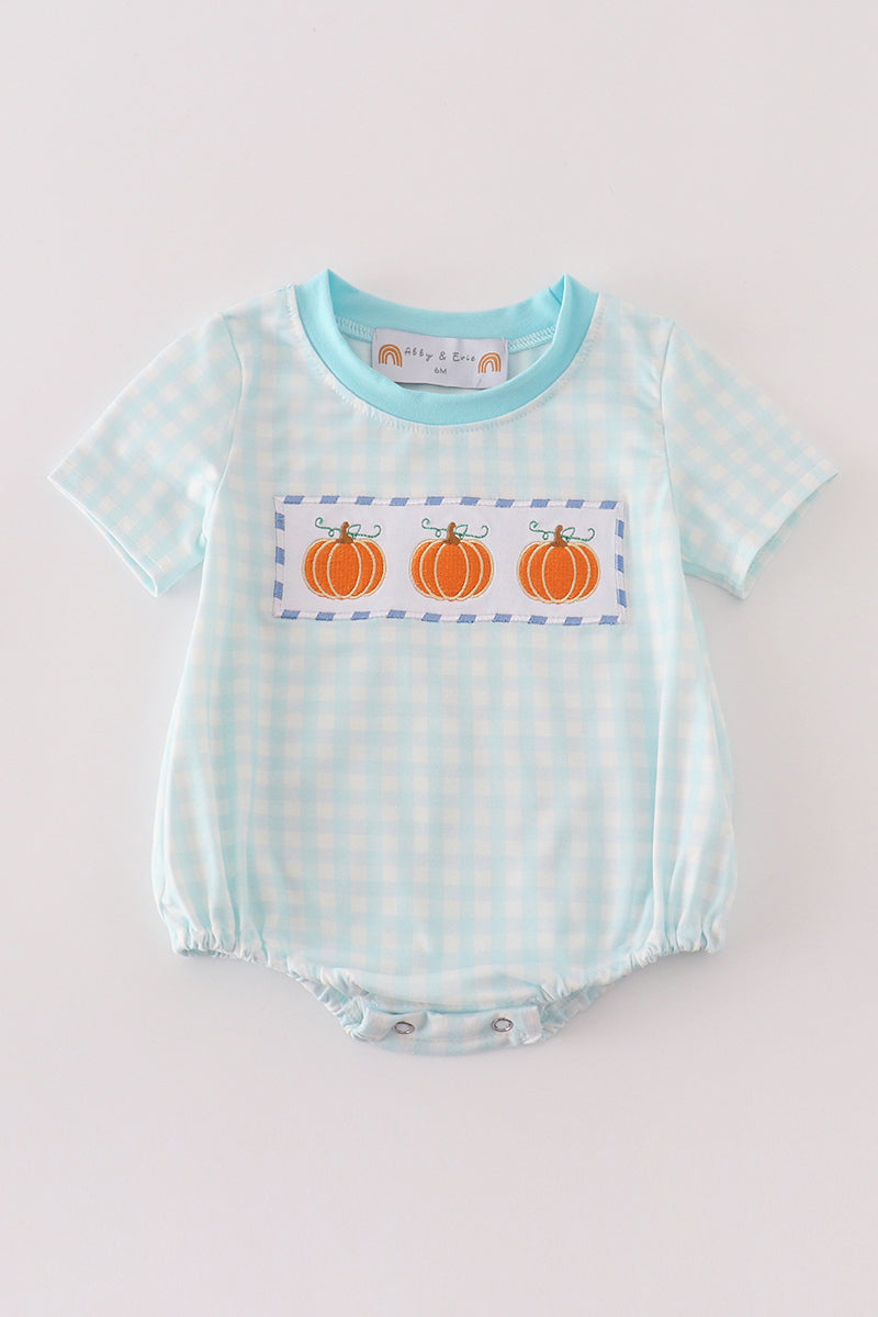 Blue plaid pumpkin embroidery boy bubble