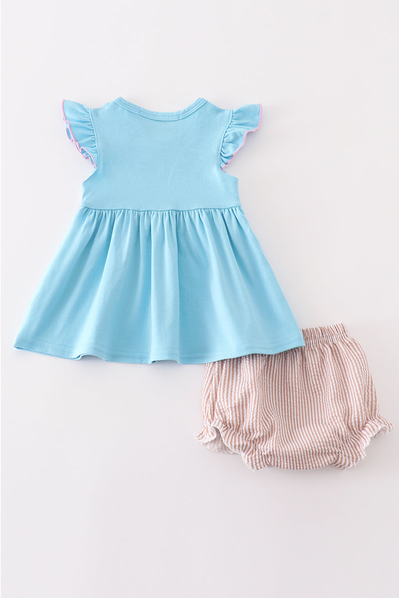 Blue duck embroidery baby girl set