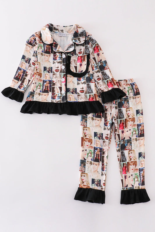 Black music fan zipper girl pajamas set