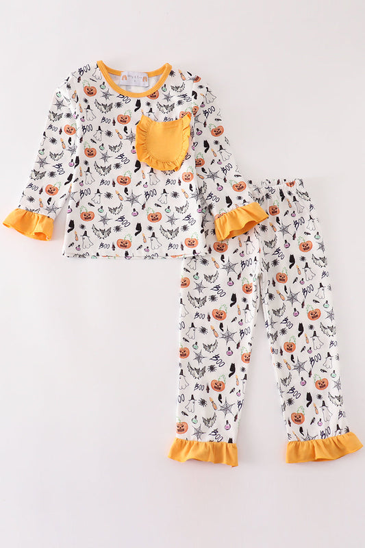 Halloween print girl pajamas set