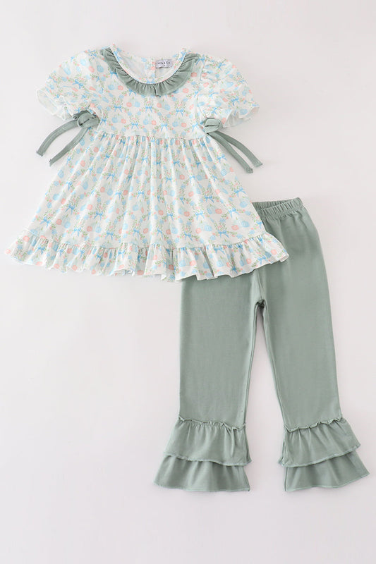 Green pumpkin print girl set