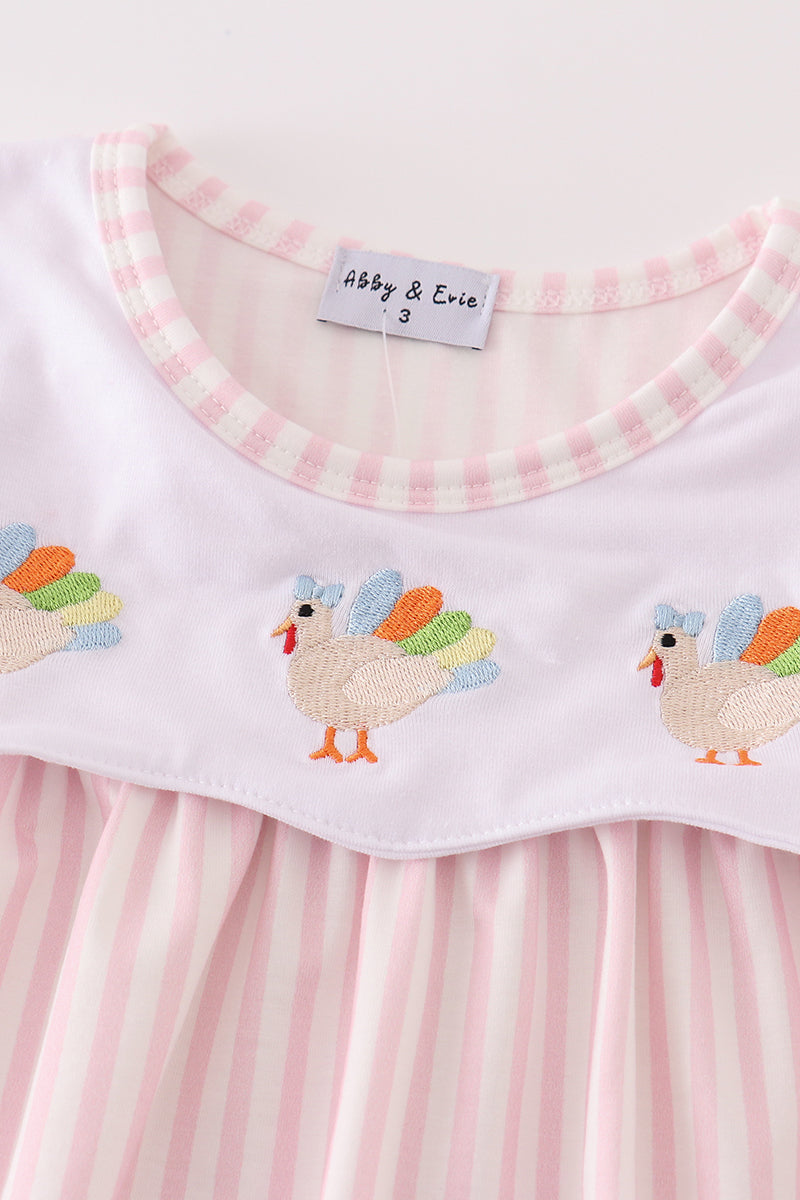 Pink stripe turkey embroidery dress