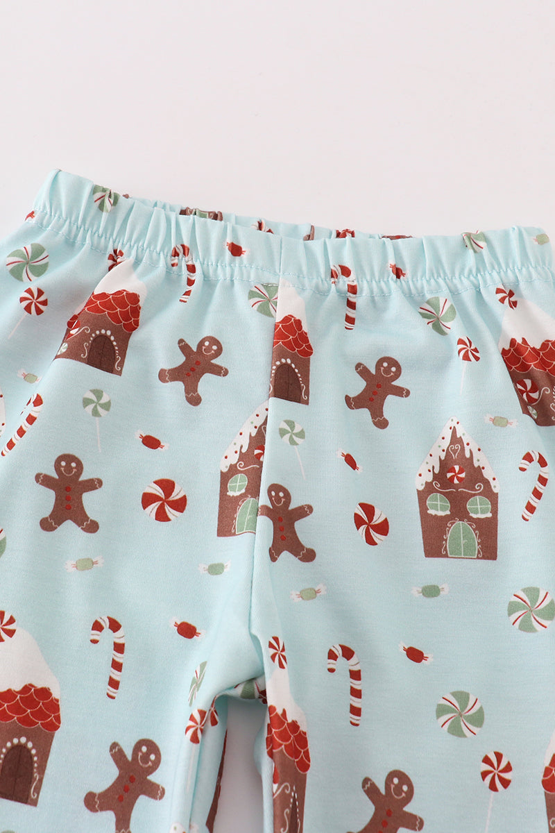 Blue christmas gingerbread boy pants set