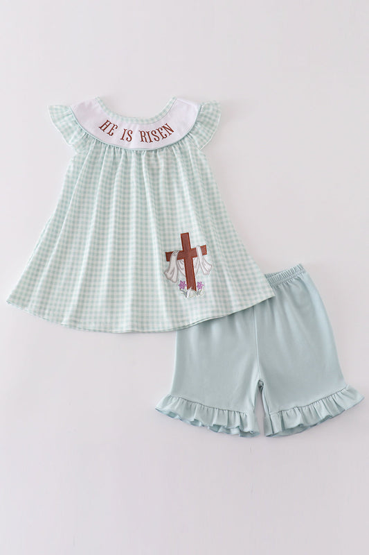 Easter he is risen embroidery girl set