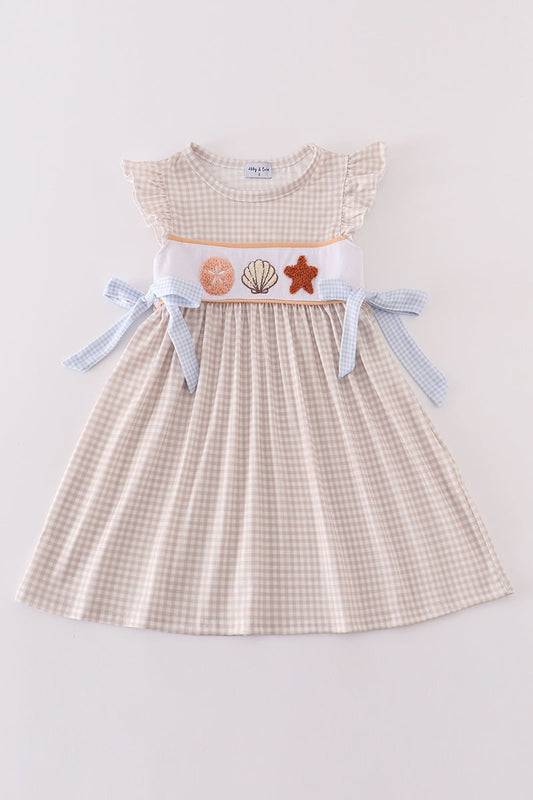 Khaki shells starfish french knot girl dress