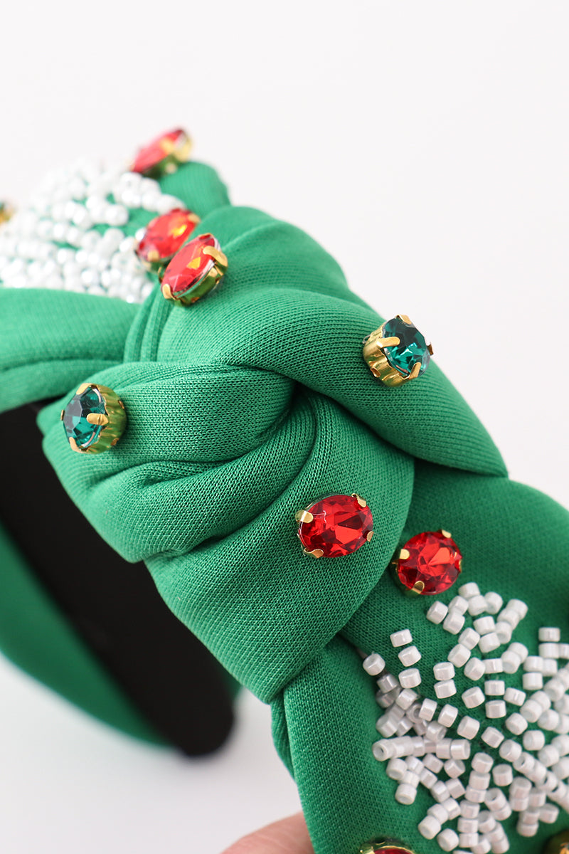 Green christmas snowflake embroidery adults headband