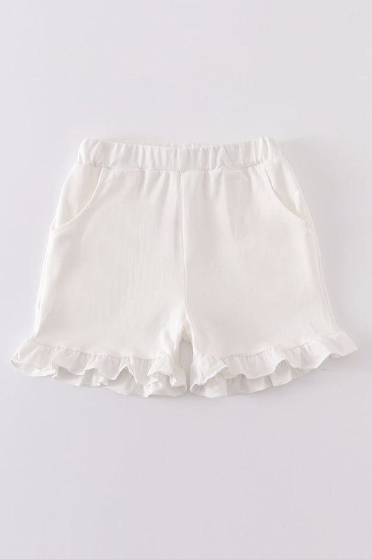 Cream basic ruffle shorts