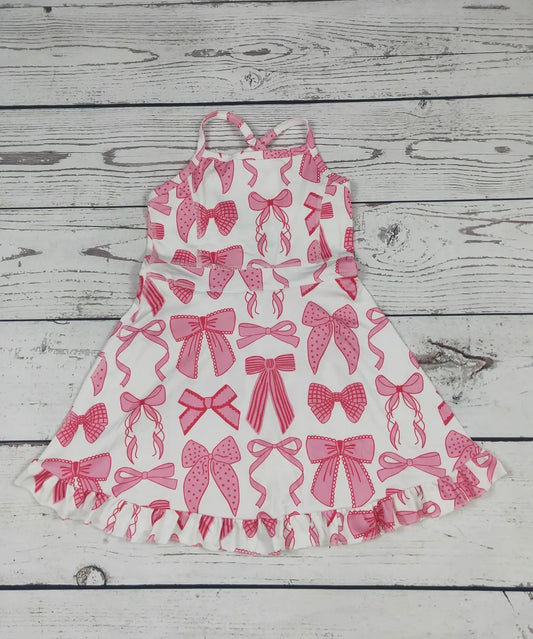Bow Print Athletic Dress w/ Built in Shorts