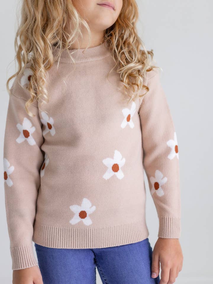 Beige Flower Crewneck Sweater