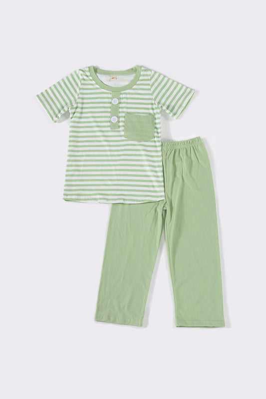 Green stripe boy pants set