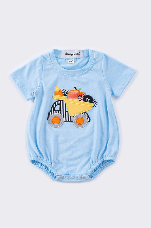 Blue Pumpkin Halloween Boy Romper