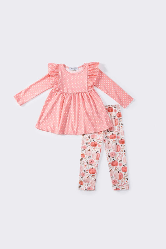 Pink pumpkin floral ruffle set